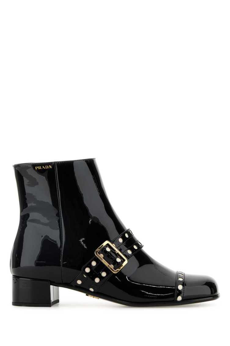 Shop Prada Black Leather Ankle Boots