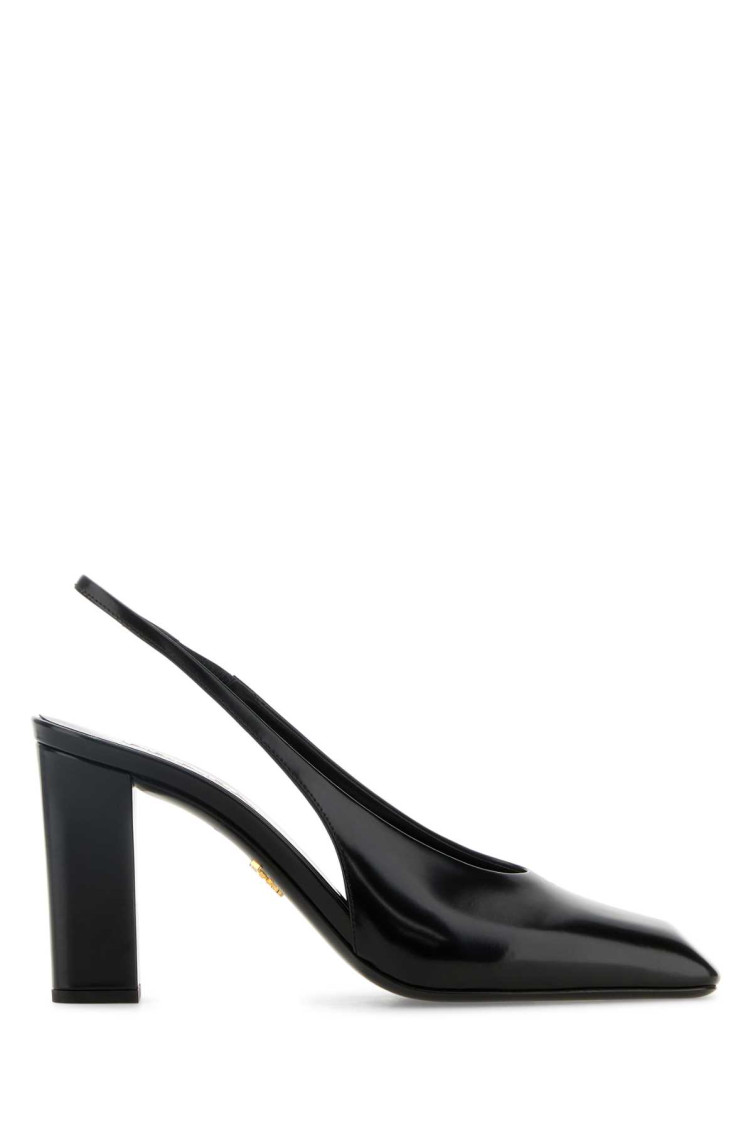 Prada Block Heel Patent Finish Pointed Toe Ballerina Shoes In Black