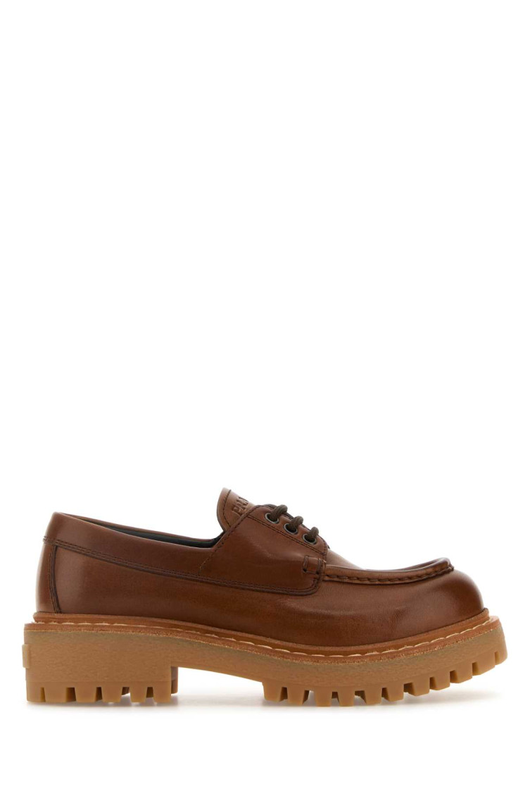 Prada Women Caramel Leather Lace-up Shoes