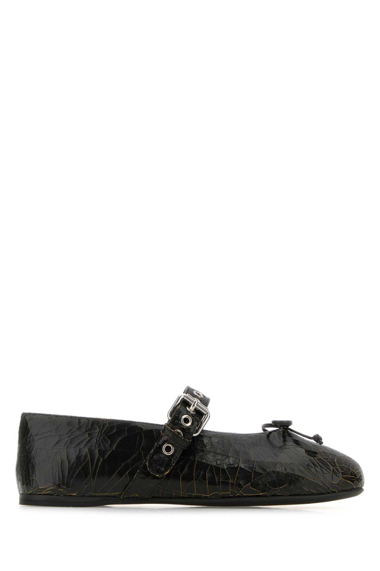 Shop Miu Miu Black Leather Ballet Flats