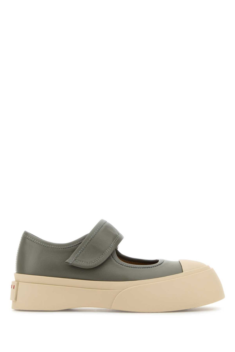 Marni Gray Calfskin Low-top Sneakers With Hook-and-loop Closure