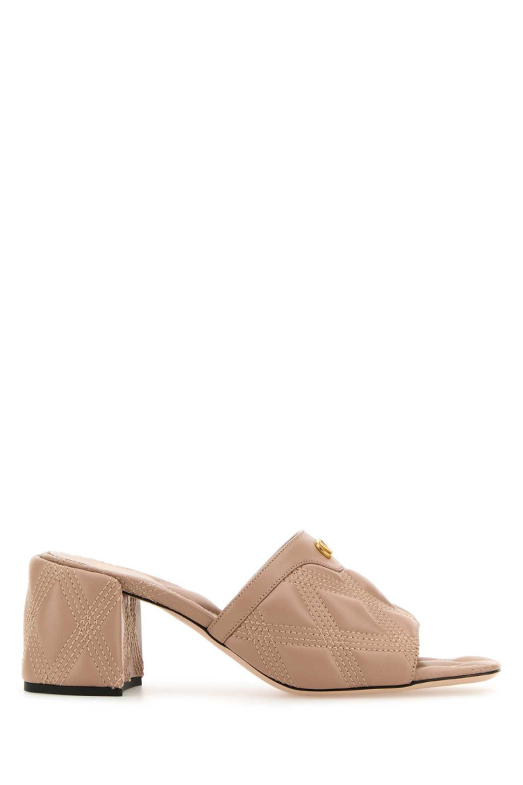 Valentino Antiqued Pink Leather Quiltie Mules