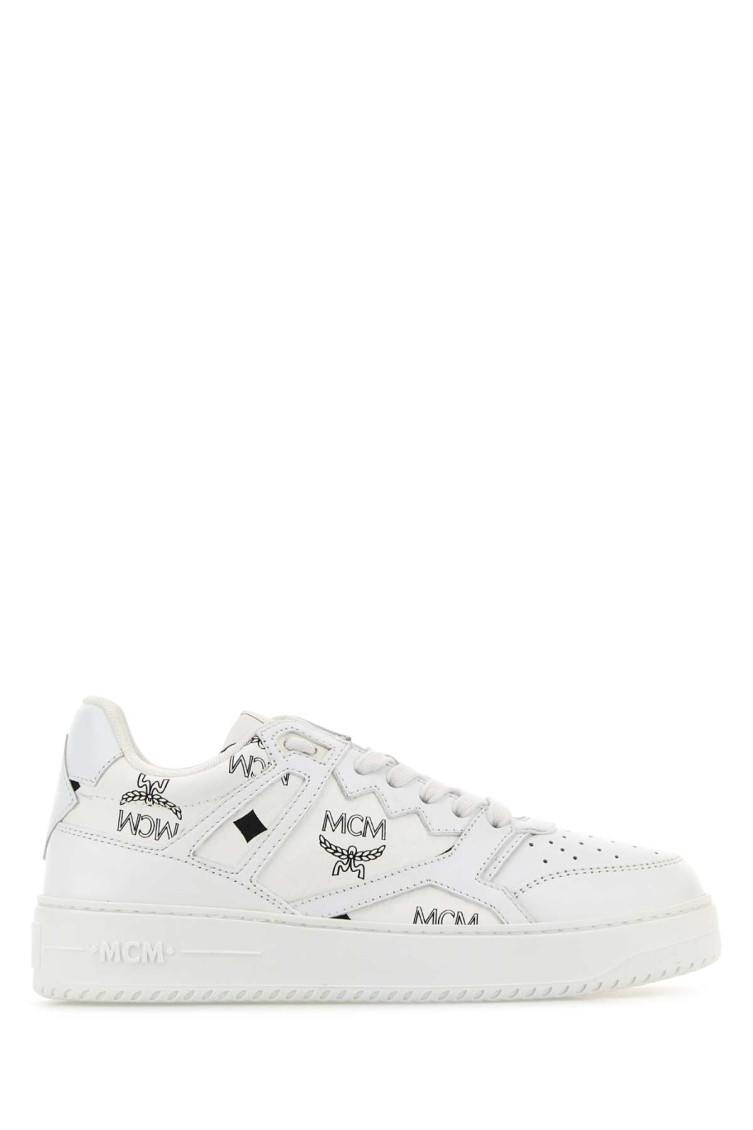 Mcm White Logo Leather Sneakers