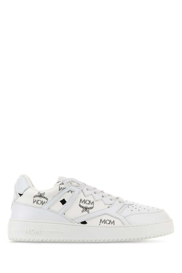 Mcm Printed Canvas Terrain Sneakers In White