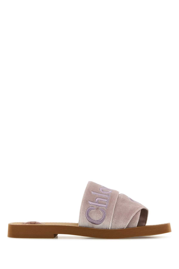 Chloé Pink Velvet Woody Sandals