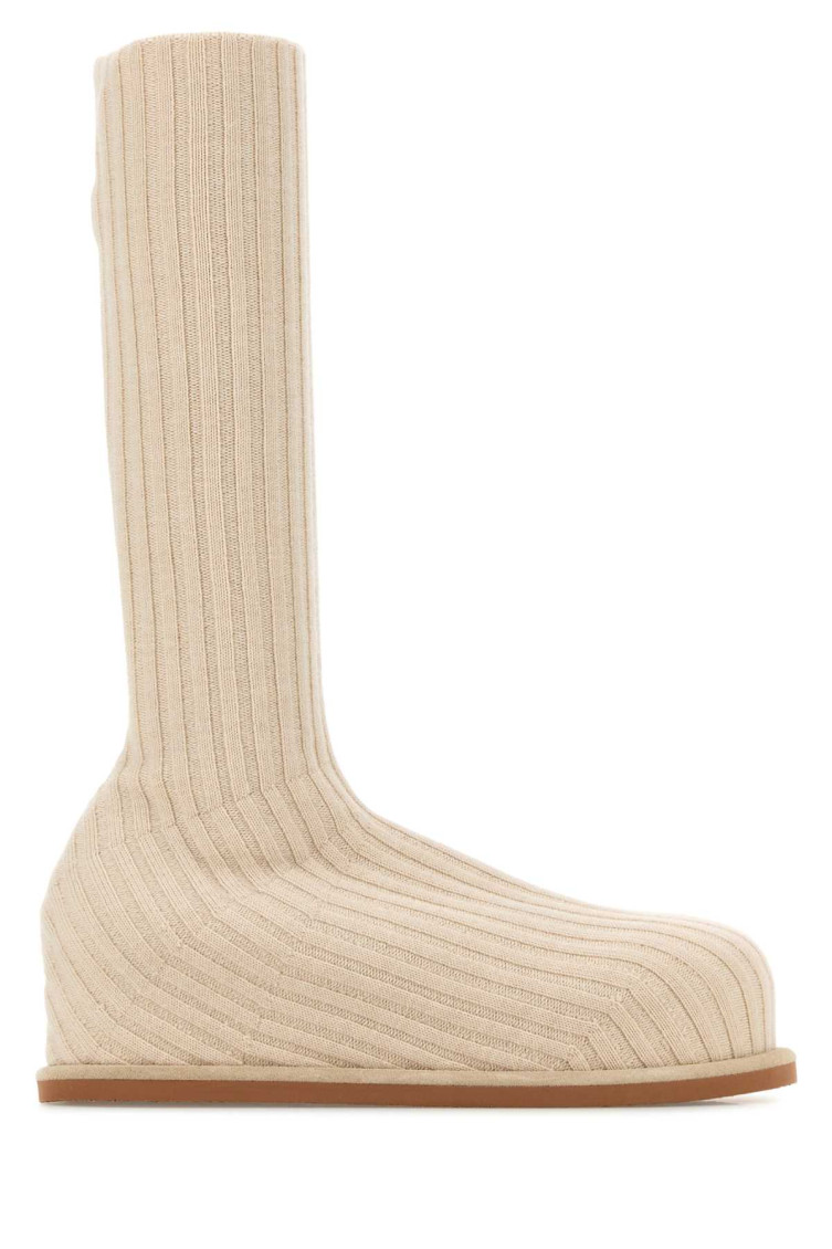 Amina Muaddi Ribbed Texture Flat Sole Sock-like Boots