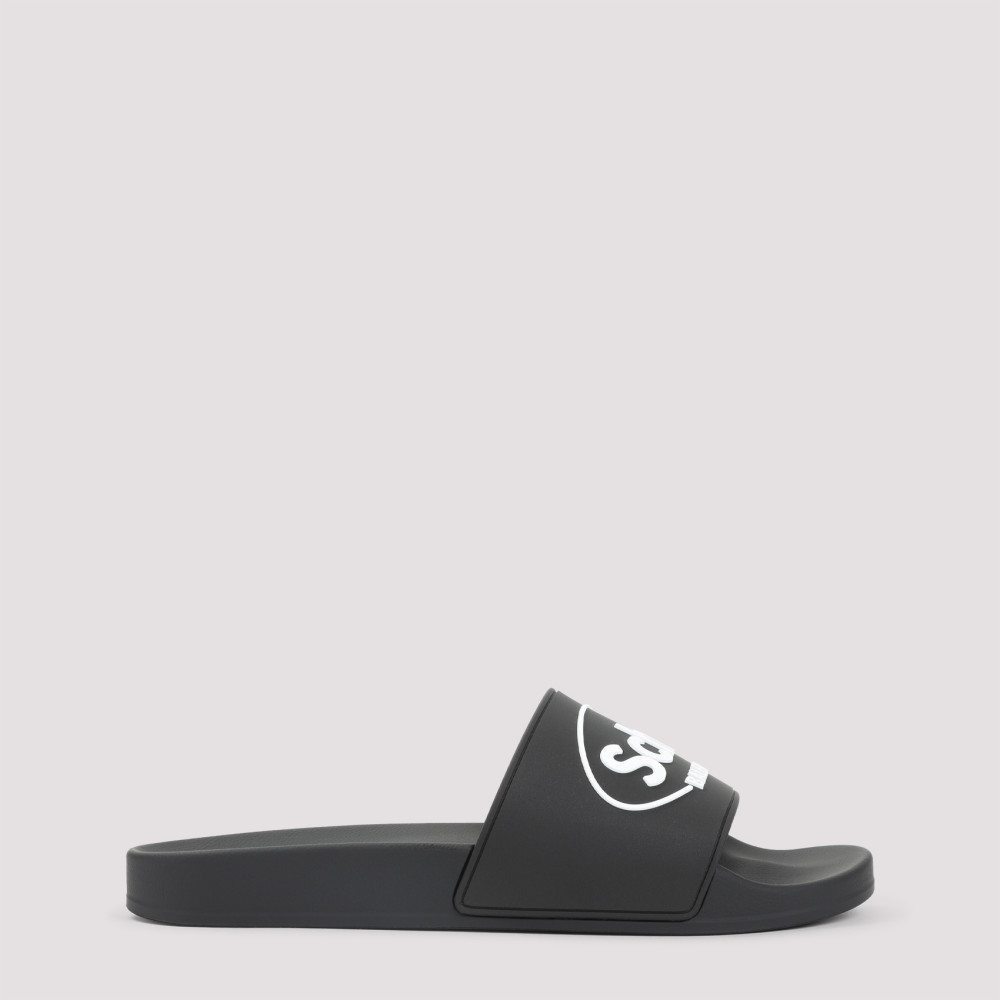 Balenciaga X Scholl Logo Pool Slides In Black