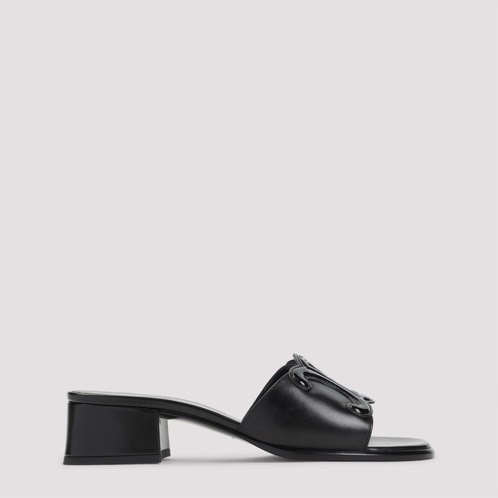 Celine Emblem Block Heel Leather Mule In Black