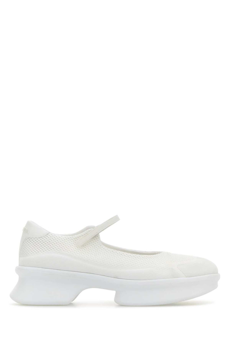 Prada Mesh Upper Platform Ballerinas With Strap Detail In White