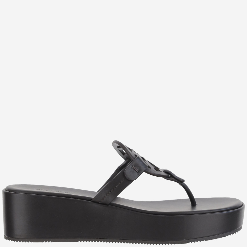 Tory Burch Black Logo Wedge Sandals