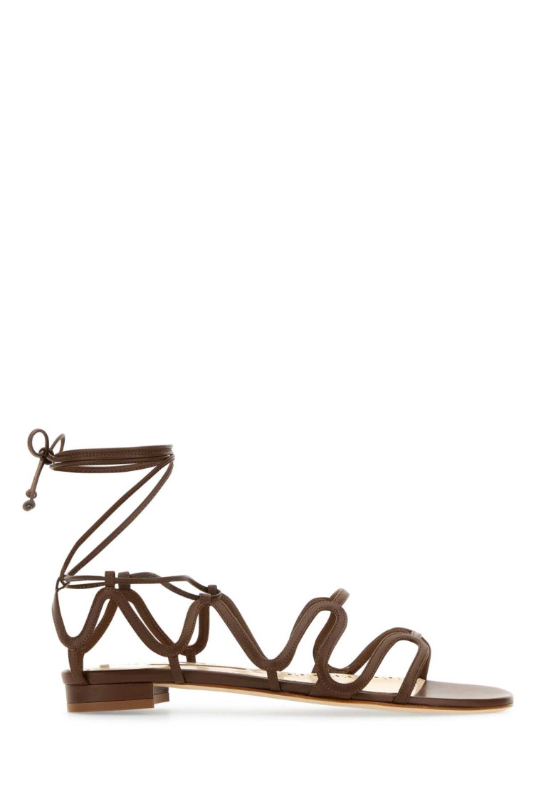 Manolo Blahnik Open Toe Strappy Leather Sandals In Brown