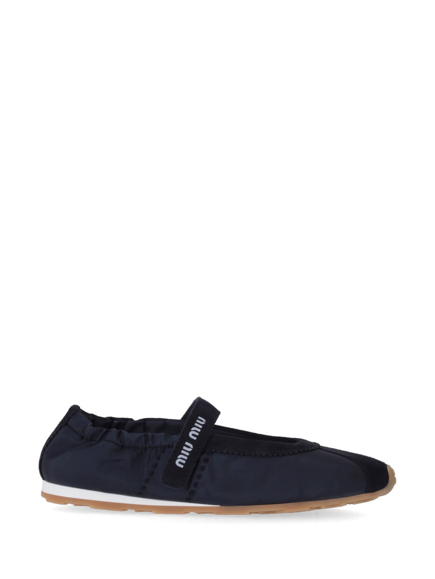 Miu Miu Navy Blue Logo Ballet Flats In Blue