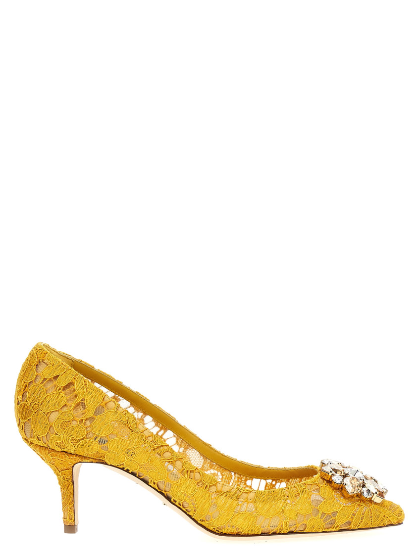 Dolce & Gabbana Bellucci Crystal-embellished Corded Lace Pumps In Yellow