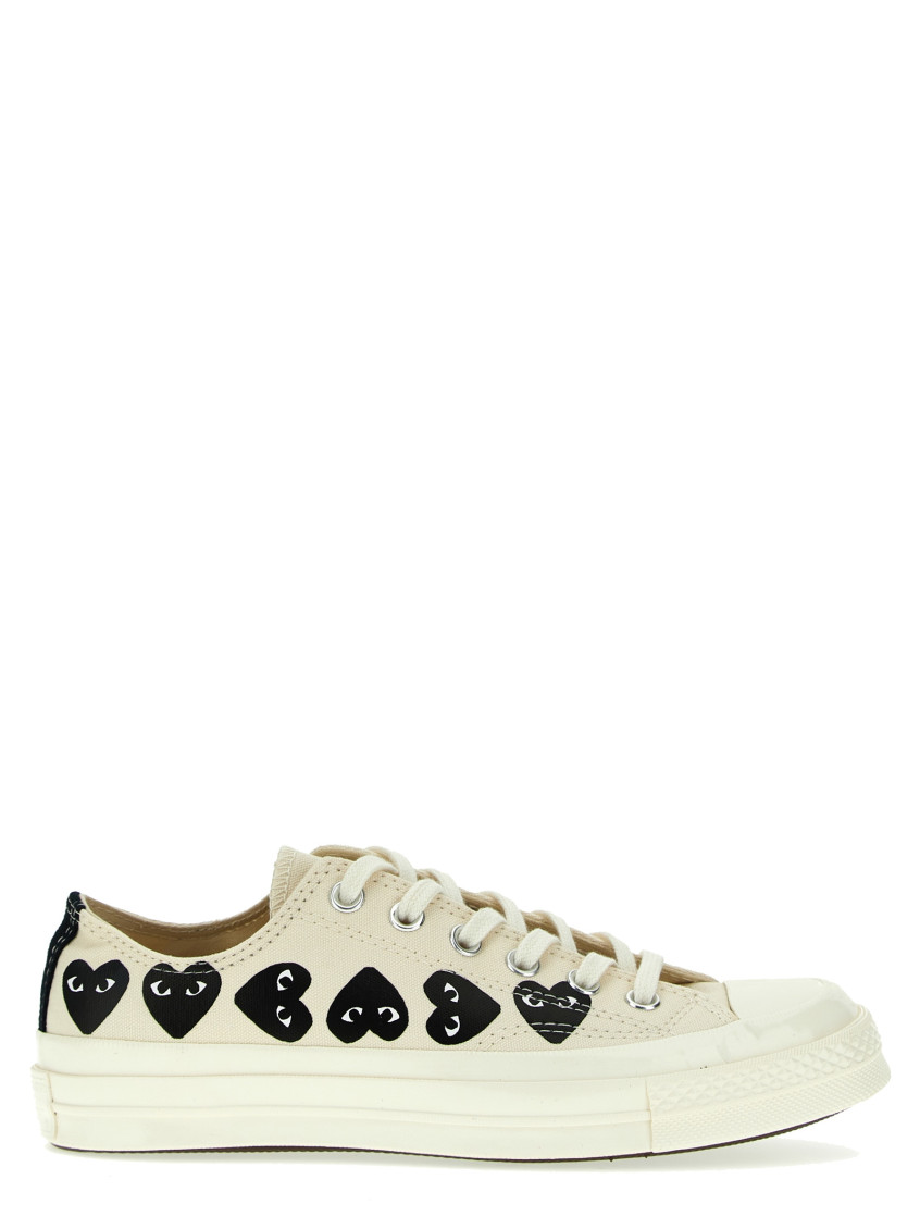 Comme Des Garçons Ecru Canvas Sneaker With Signature Heart Print In Natural