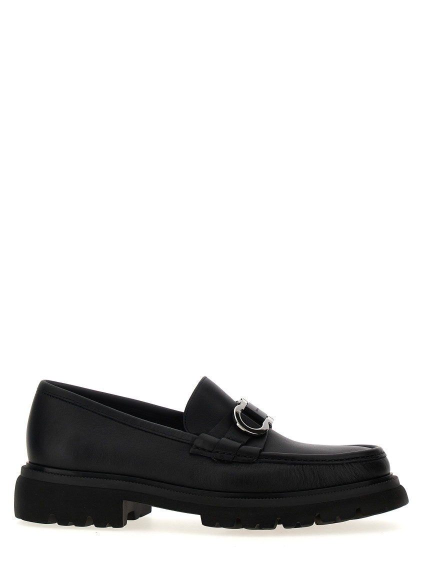 Ferragamo Chunky Sole Loafers With Metal Buckle Detail In Black