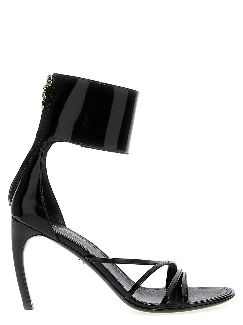 Ferragamo Strappy Glossy Stiletto Sandals With Ankle Strap In Black