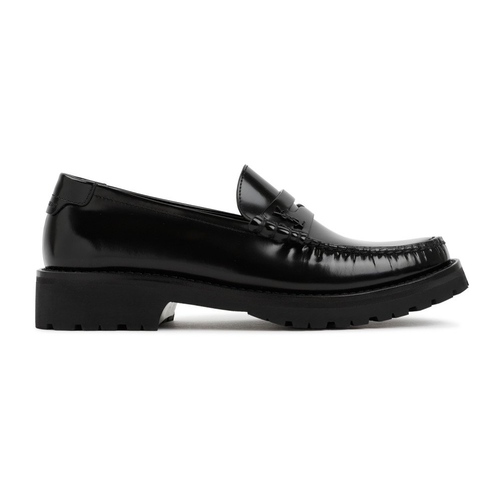 Saint Laurent Black Leather Loafers In Black