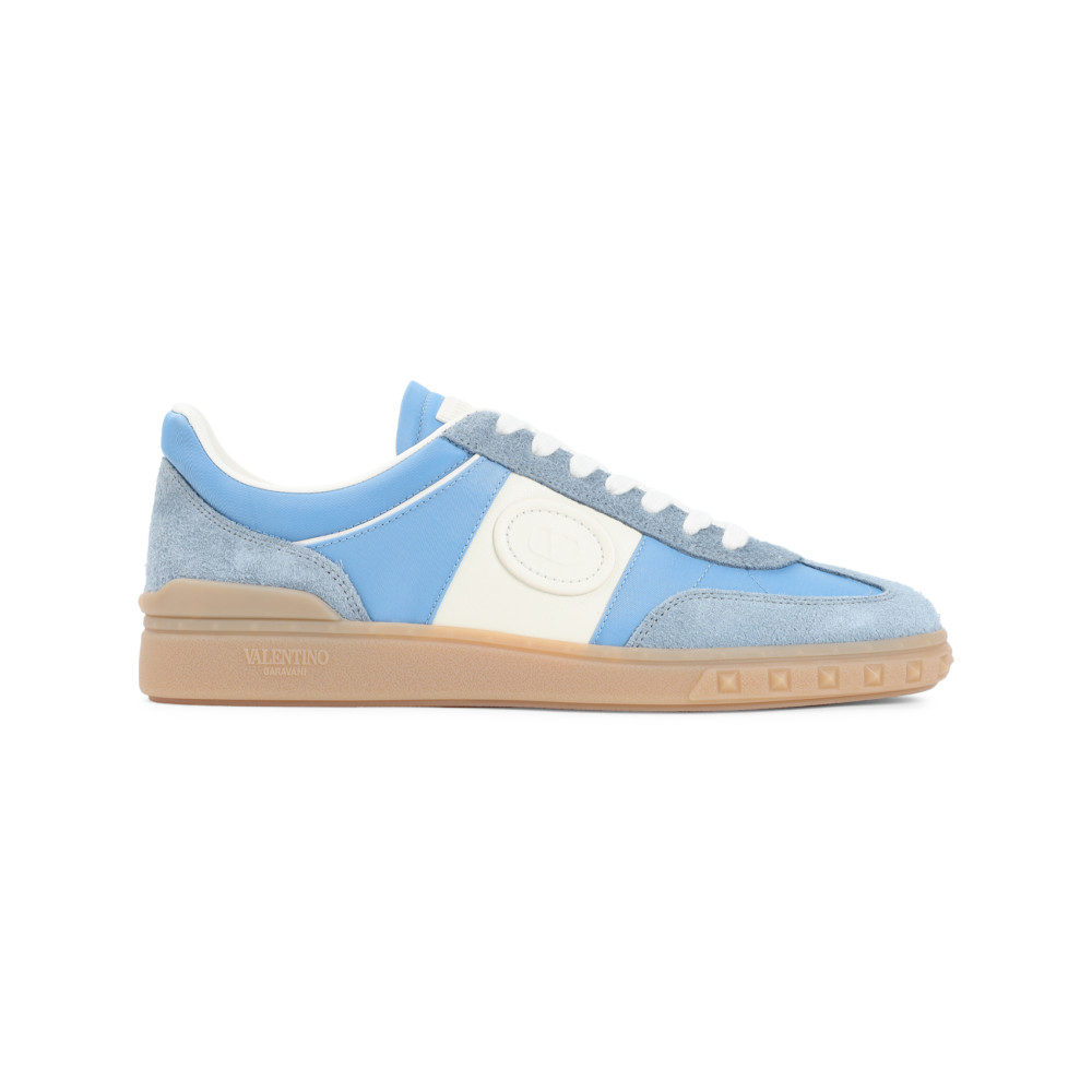 Valentino Garavani Upvillage Low Top Trainer In Crust Leather And Nylon In Blue