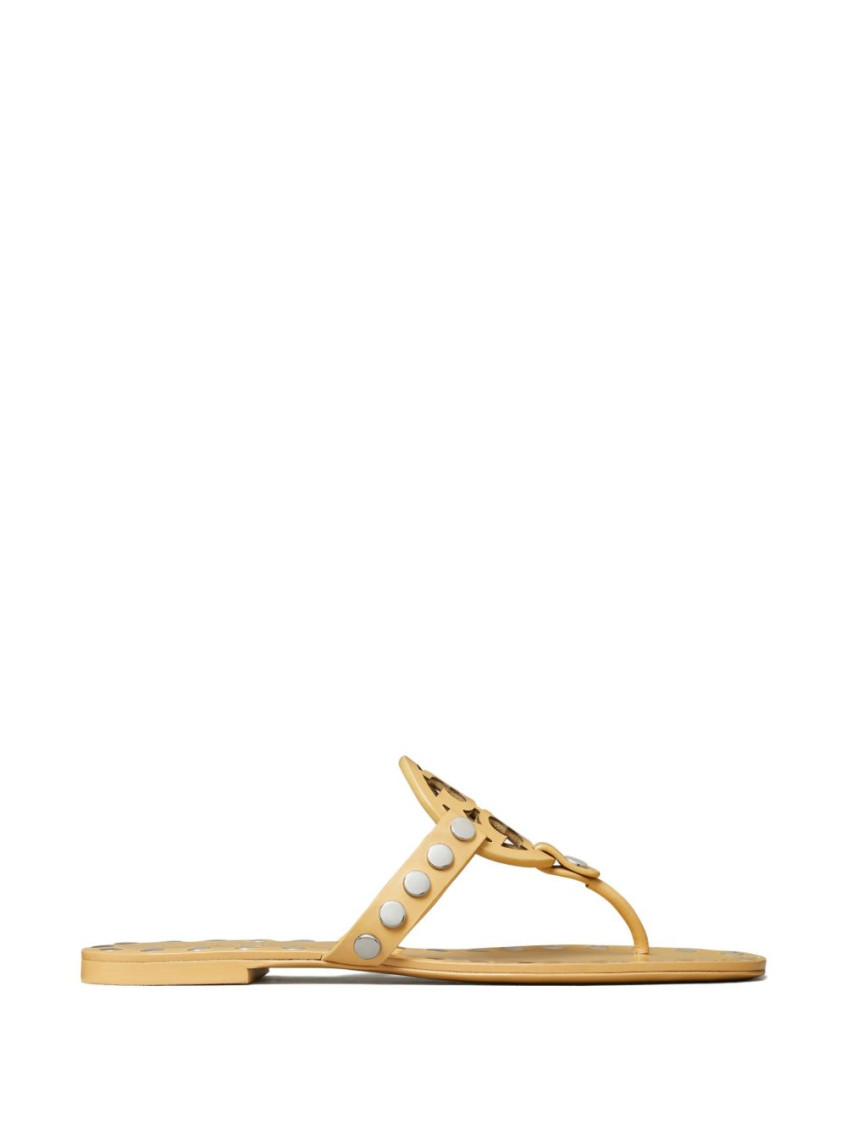 Tory Burch Studded Miller Leather Flat Sandals In Sand