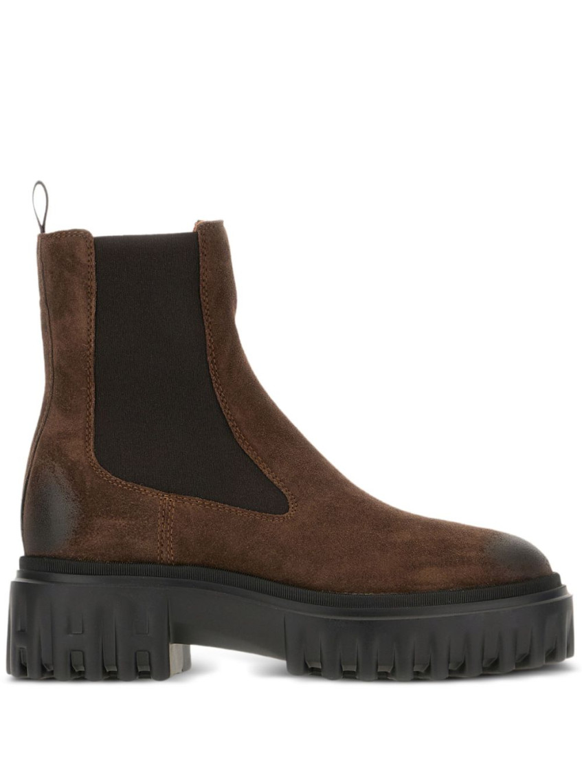 Hogan Chunky Sole Ankle Boots With Elastic Panels In Brown