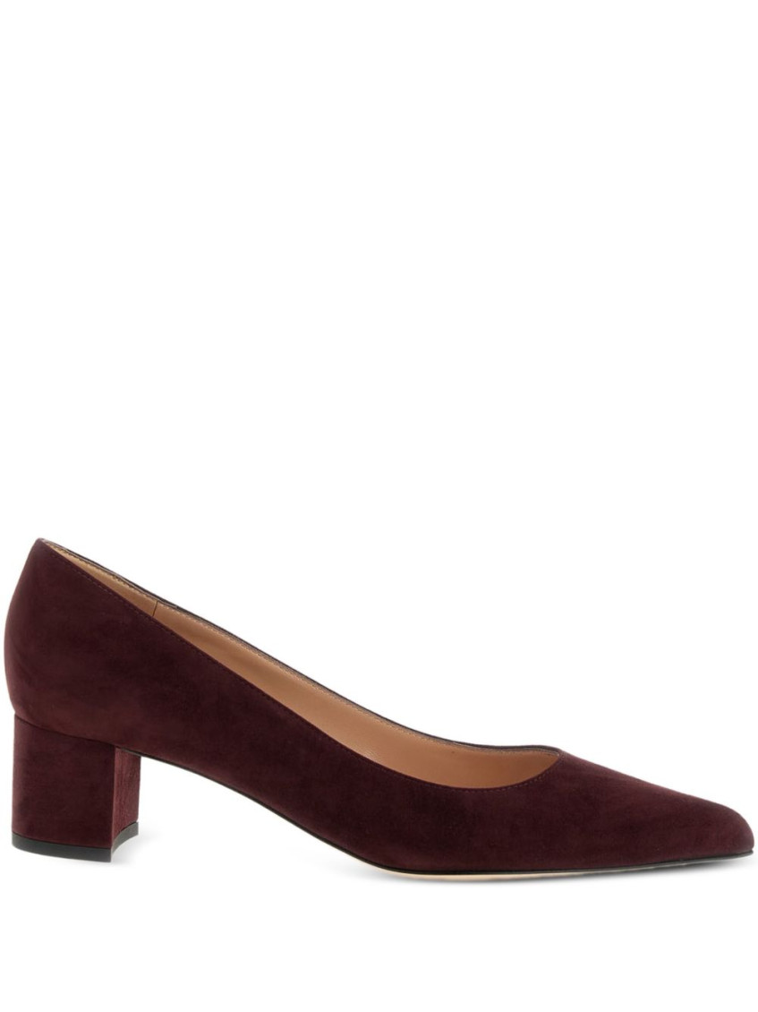 Gianvito Rossi Pointed Toe Block Heel Suede Pumps In Burgundy