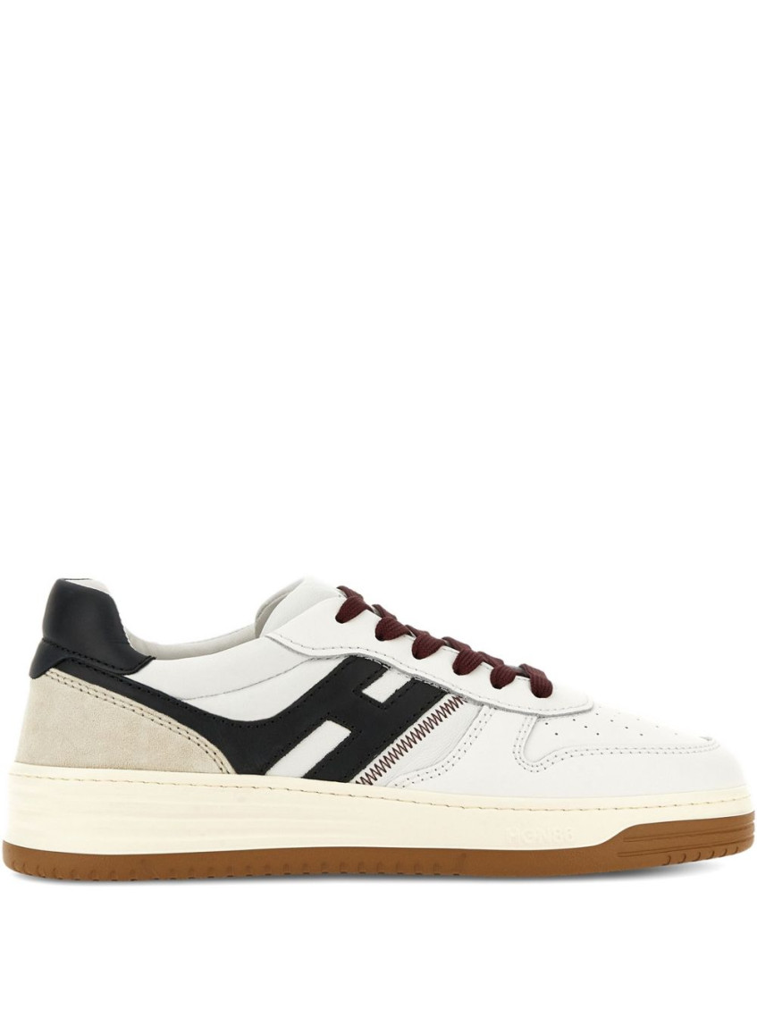 Hogan Leather Sneakers With Contrast Sole And Stitching In White