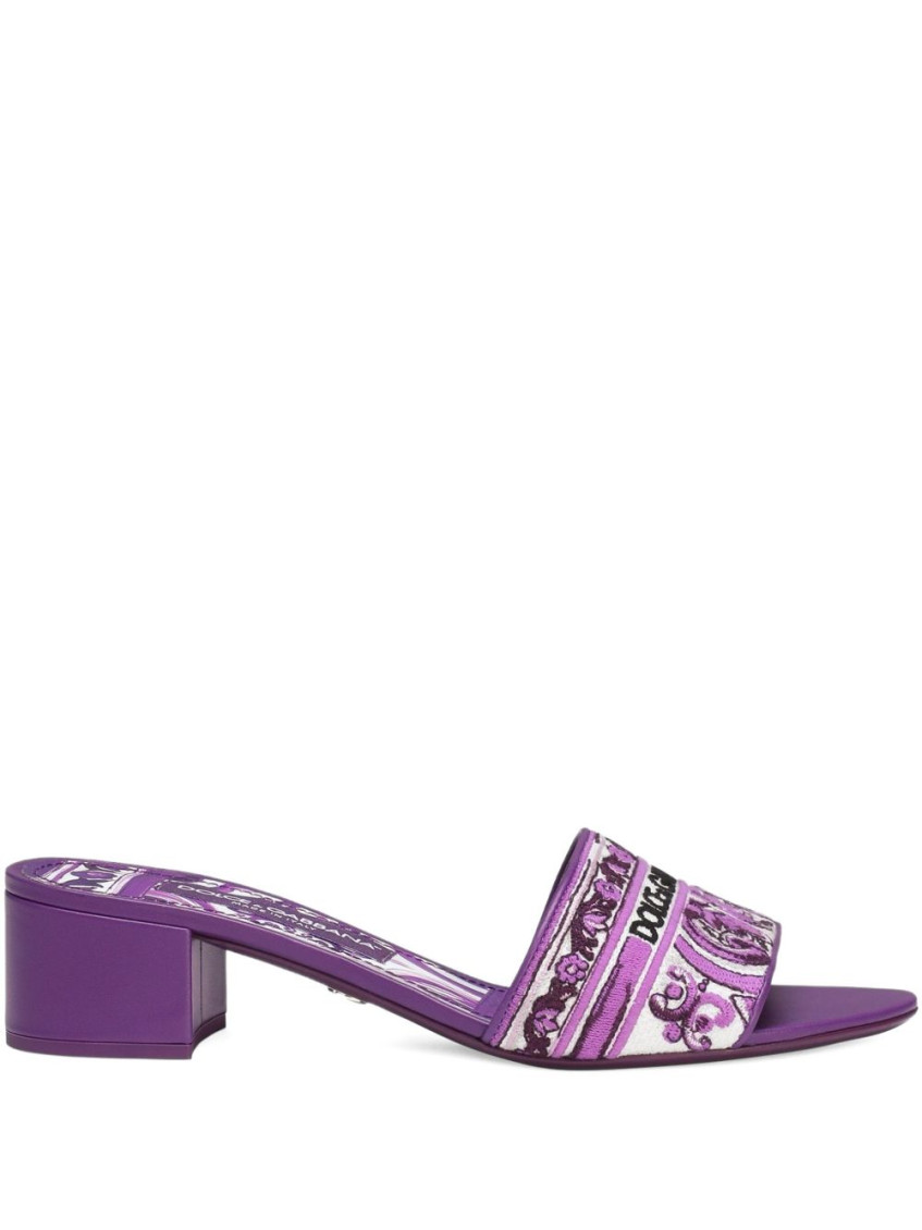 Dolce & Gabbana Heeled Mules With Majolica Pattern In Purple
