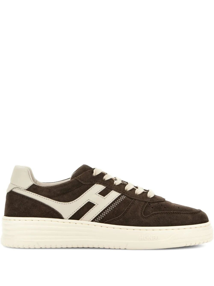 Hogan Leather Sneakers With Suede Finish And Rubber Sole In Brown