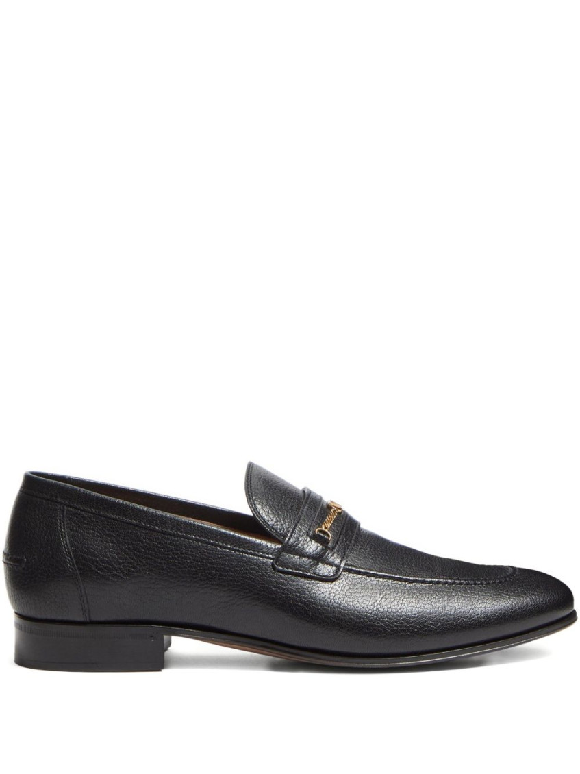 Valentino Logo-embellished Full-grain Leather Loafers In Black