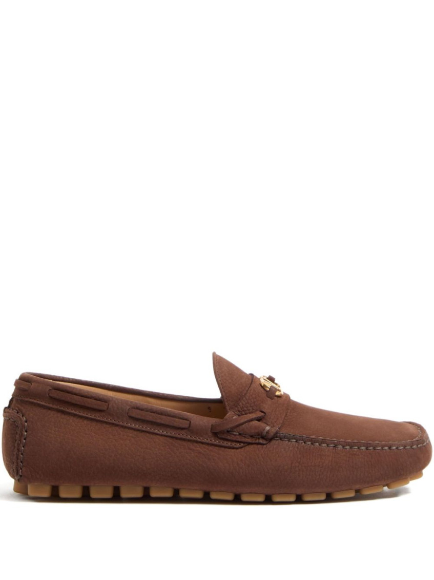 Valentino Loafers With Rubber Sole And Topstitching In Brown