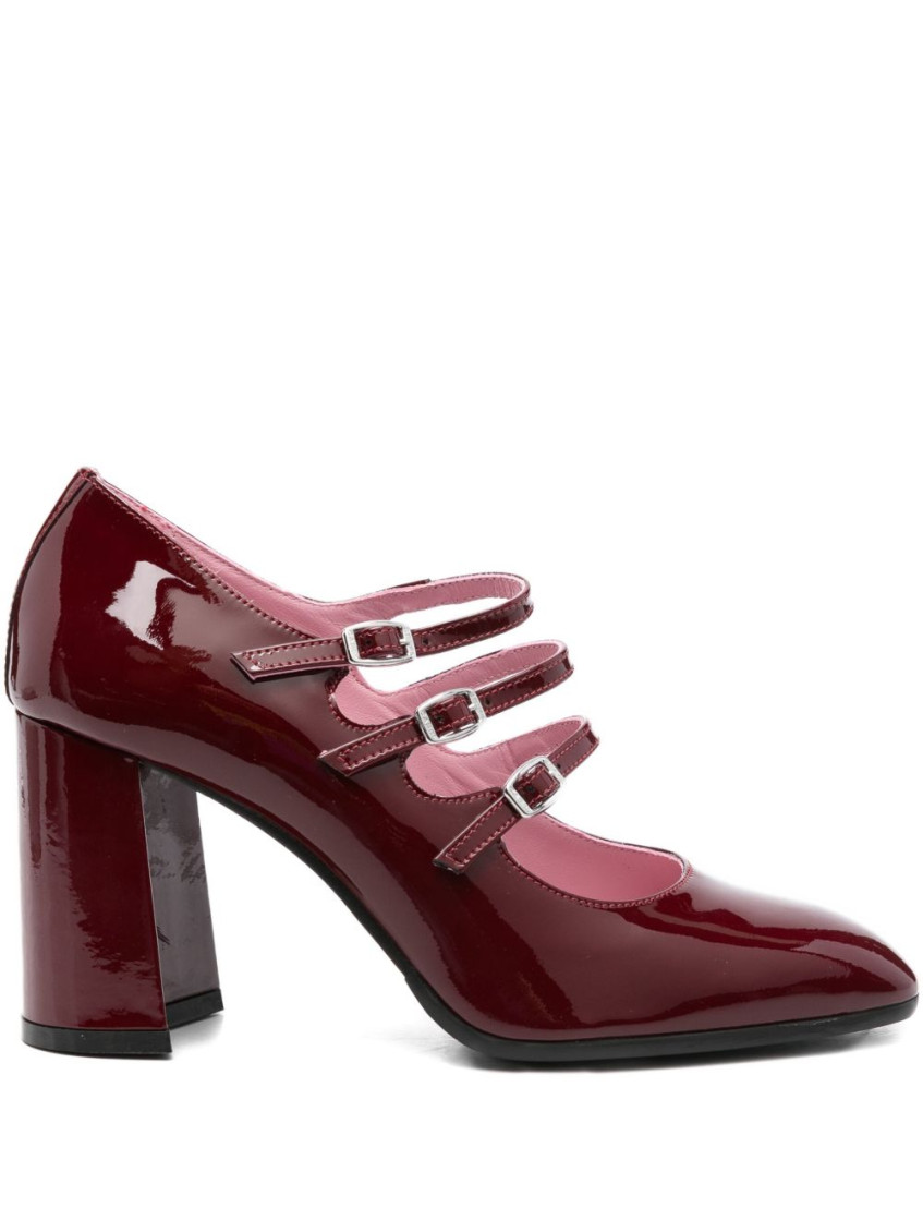 Carel Paris Triple Strap Patent Leather Pumps In Burgundy