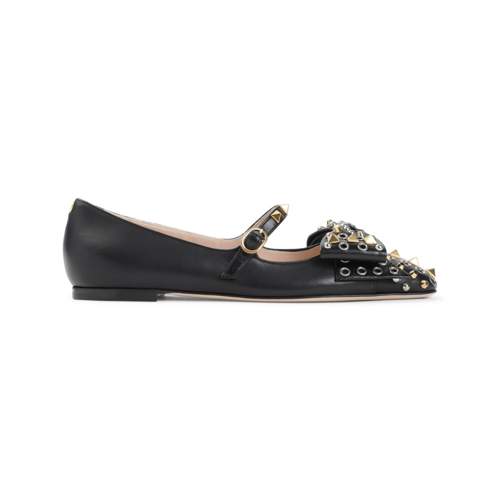 Valentino Garavani Leather Ballerinas With Stud Detailing In Black
