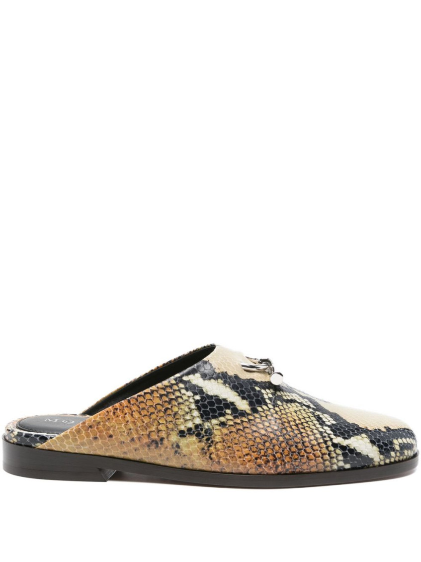 Alexander Mcqueen Snakeskin-effect Leather Mules In Brown