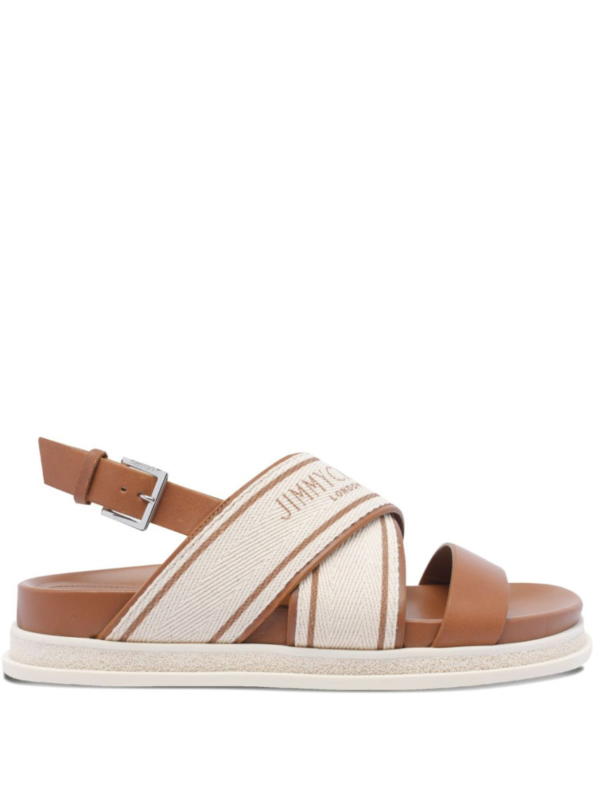 Jimmy Choo Joa Canvas Sandals Flat Sole In Brown