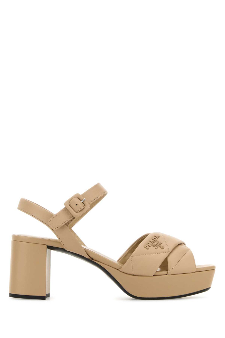 Prada Beige Leather Heels In Sand