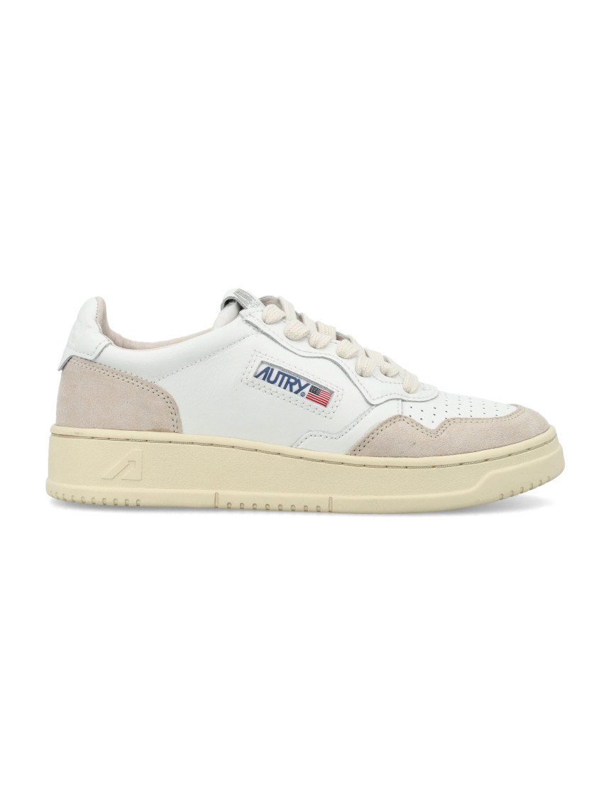 Autry Medalist White Low Top Sneakers With Beige Suede Details In Leather Man In White