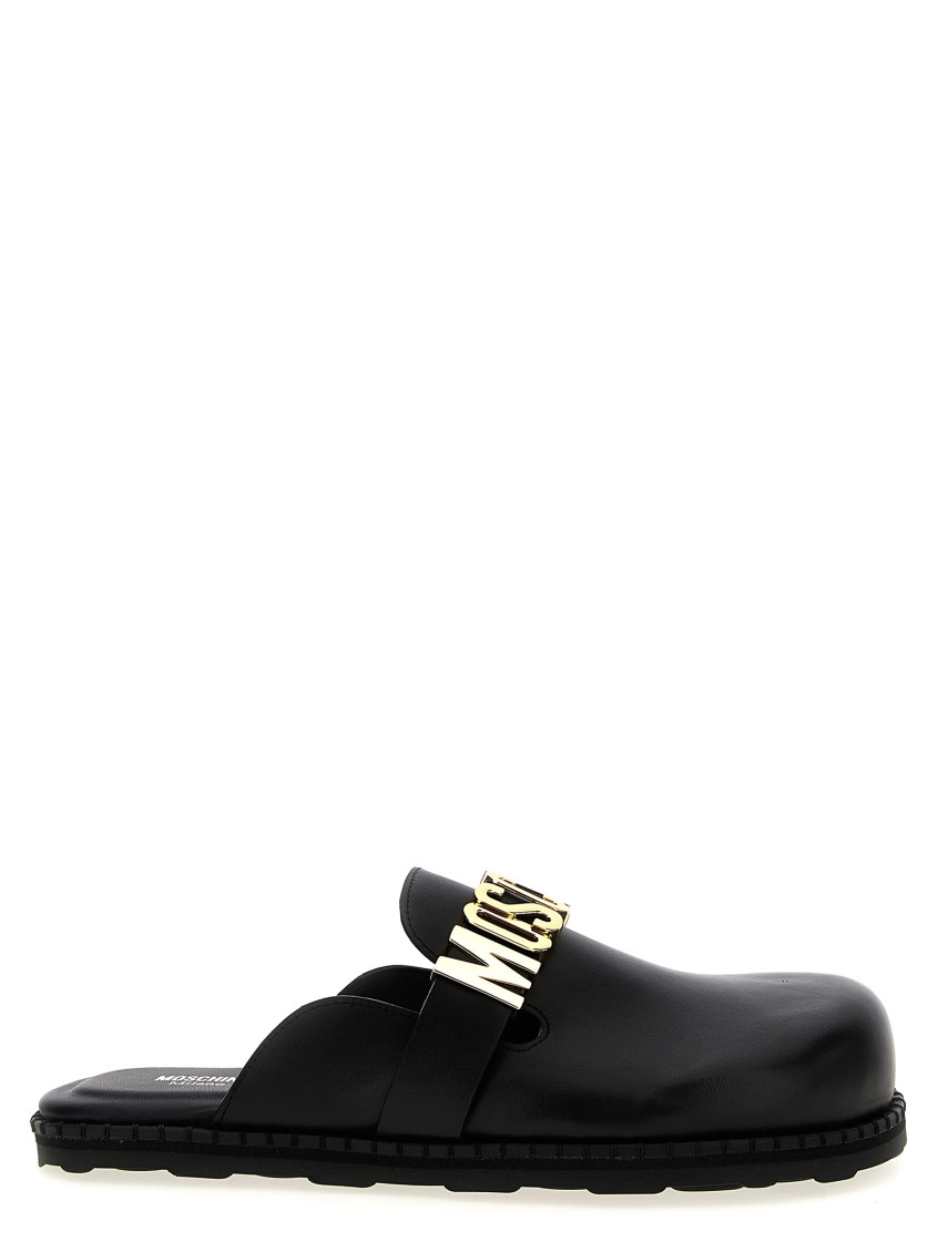 Moschino Logo-plaque Leather Mules In Black