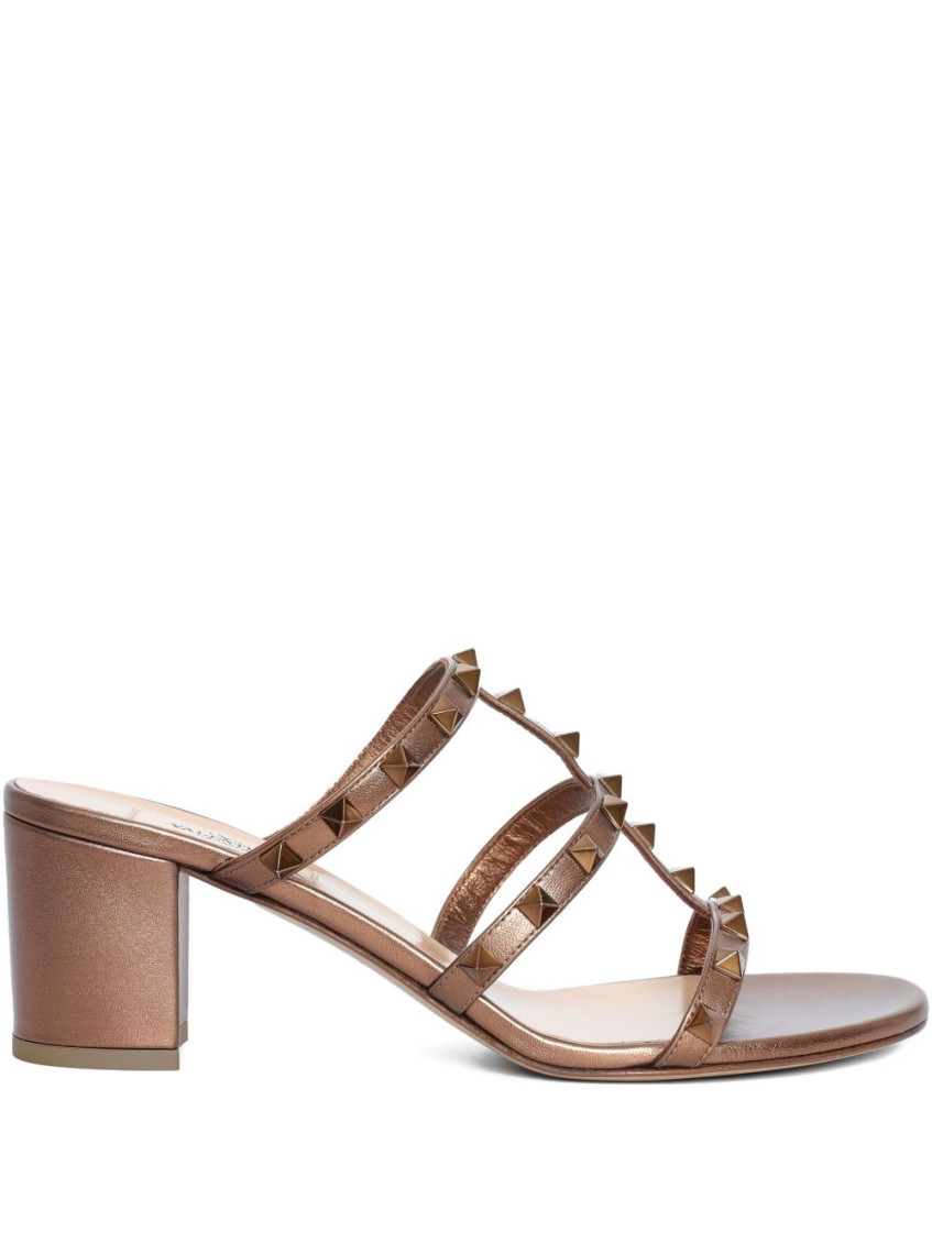 Valentino Studded Block Heel Leather Sandals In Neutral