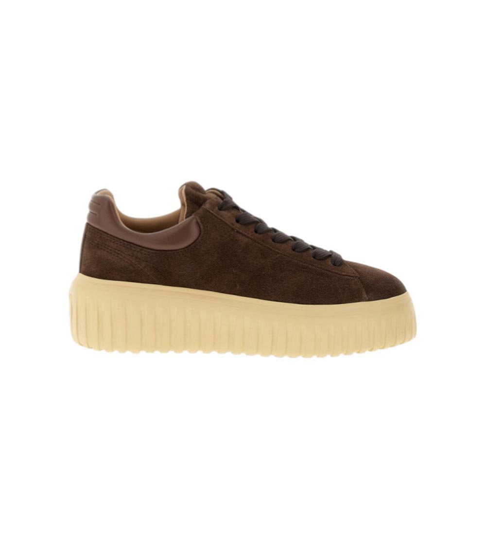 Hogan Leather Lace-up Sneakers Platform Sole In Brown