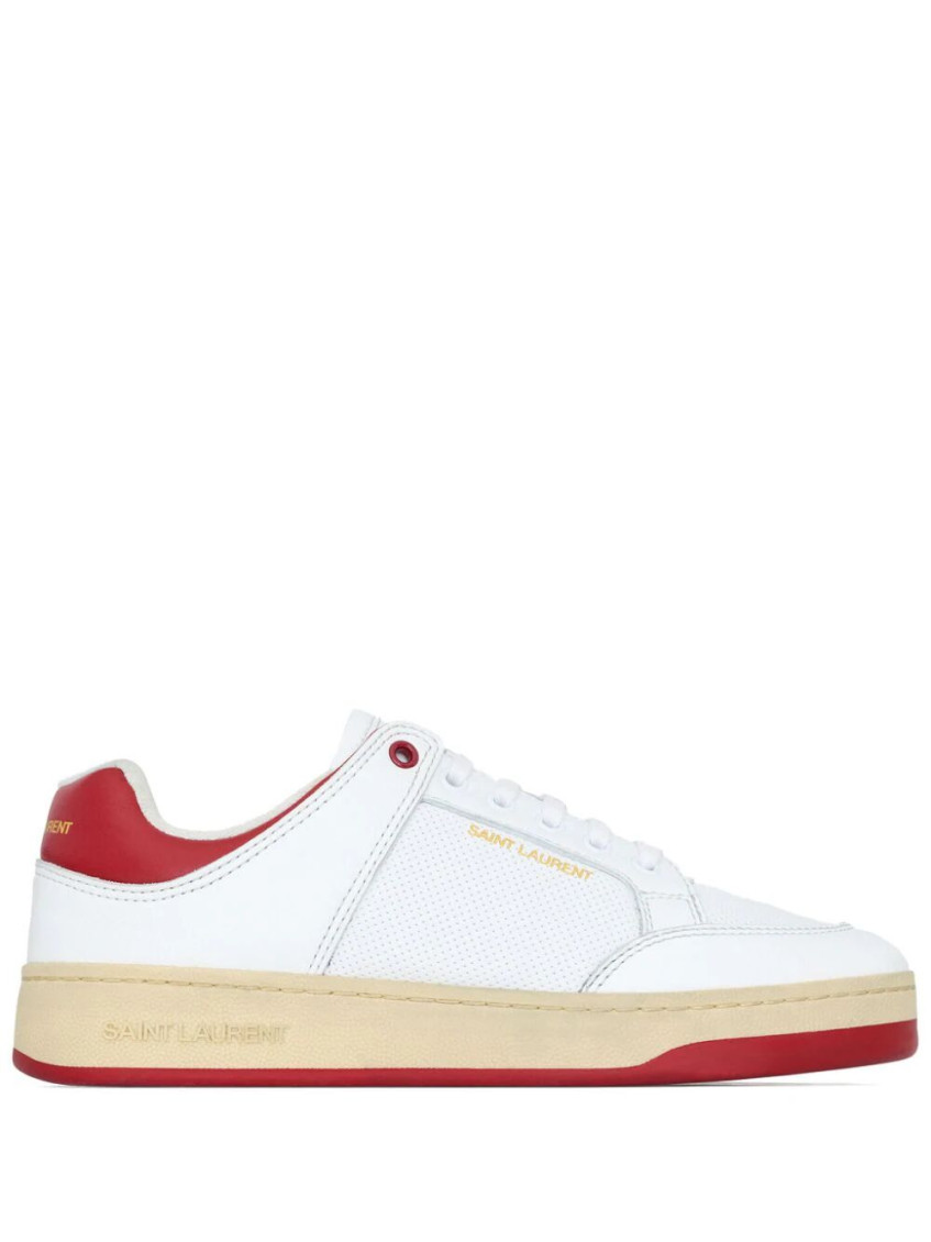 Shop Saint Laurent White Red Leather Sneakers