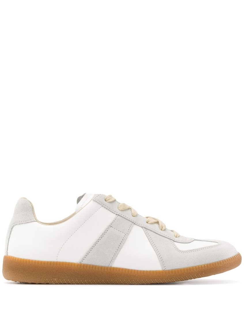 Maison Margiela Women Replica Low-top Leather Sneakers With Suede Inserts In White