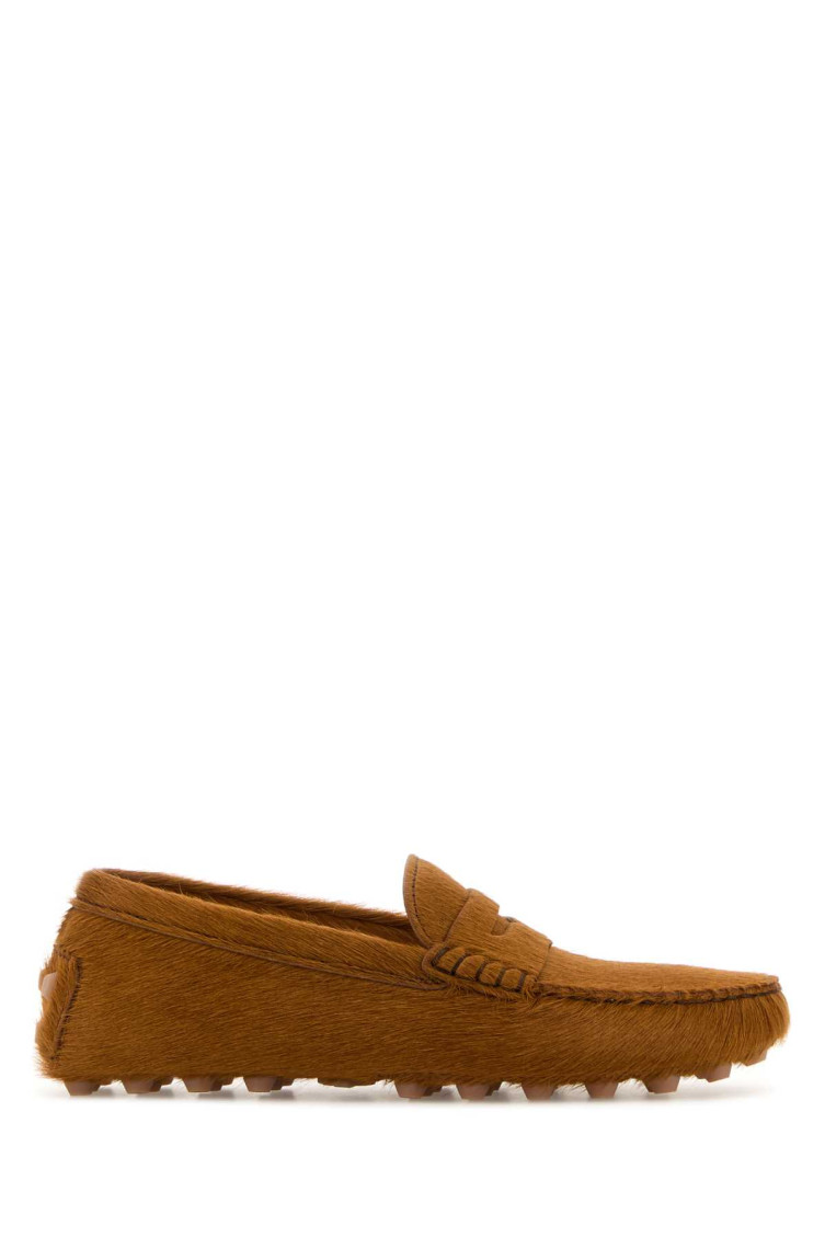 Tod's Caramel Calf Hair Loafers In Brown
