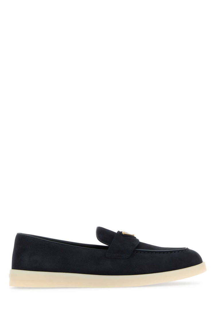 Prada Navy Blue Suede Loafers In Navy Blue
