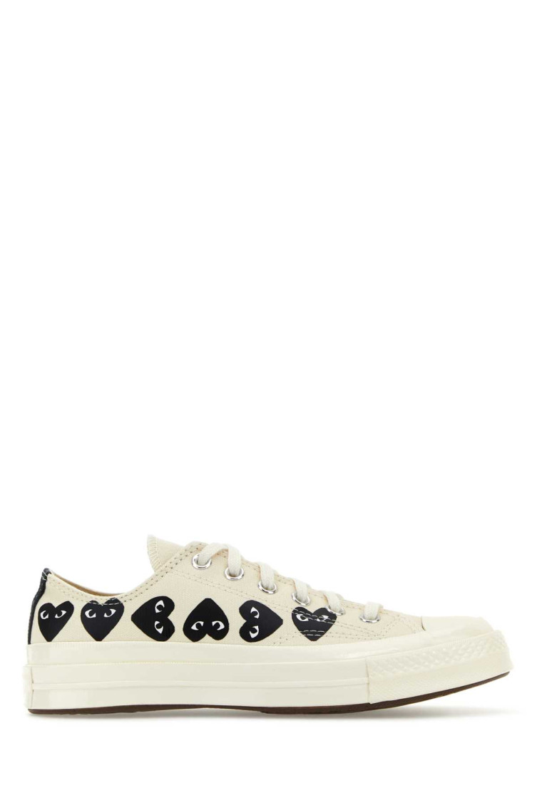 Comme Des Garçons Ecru Canvas Sneaker With Signature Heart Print In White