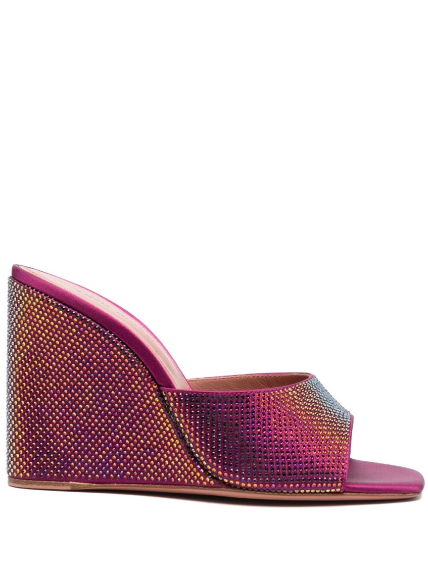 Amina Muaddi Lupita Crystal-embellished Satin Wedge Sandals In Red