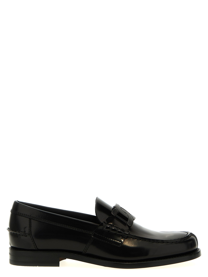 Tod's Black Black Chain Link Leather Loafers In Black