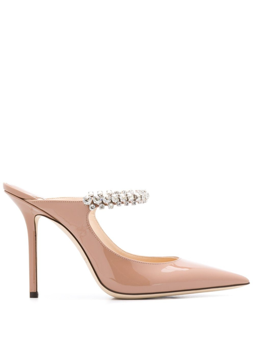 Jimmy Choo Womens Ballet Pink Bing 100 Crystal-embellished Patent-leather Heeled Mules In Natural
