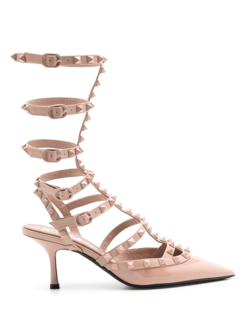 Valentino Natural Natural Rockstud Leather Pumps In Neutral