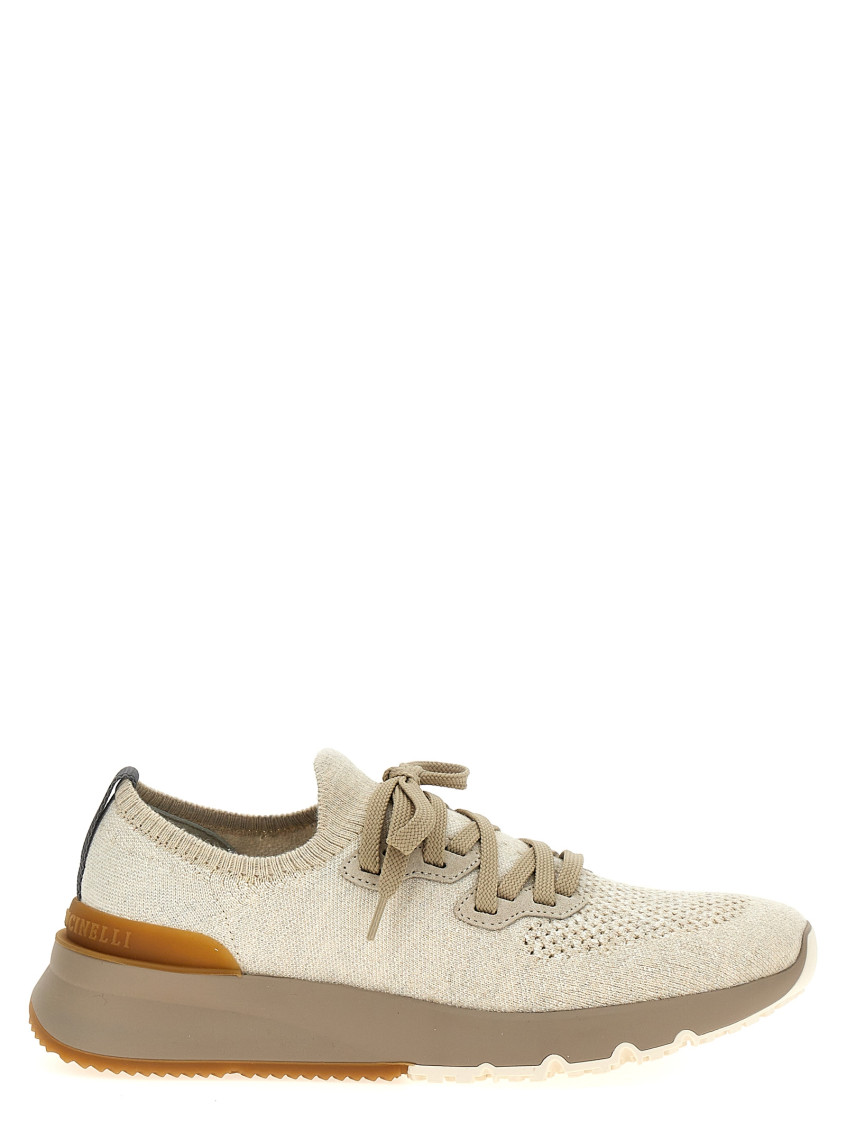 Brunello Cucinelli Logo Embossed Low-top Sneakers In Beige
