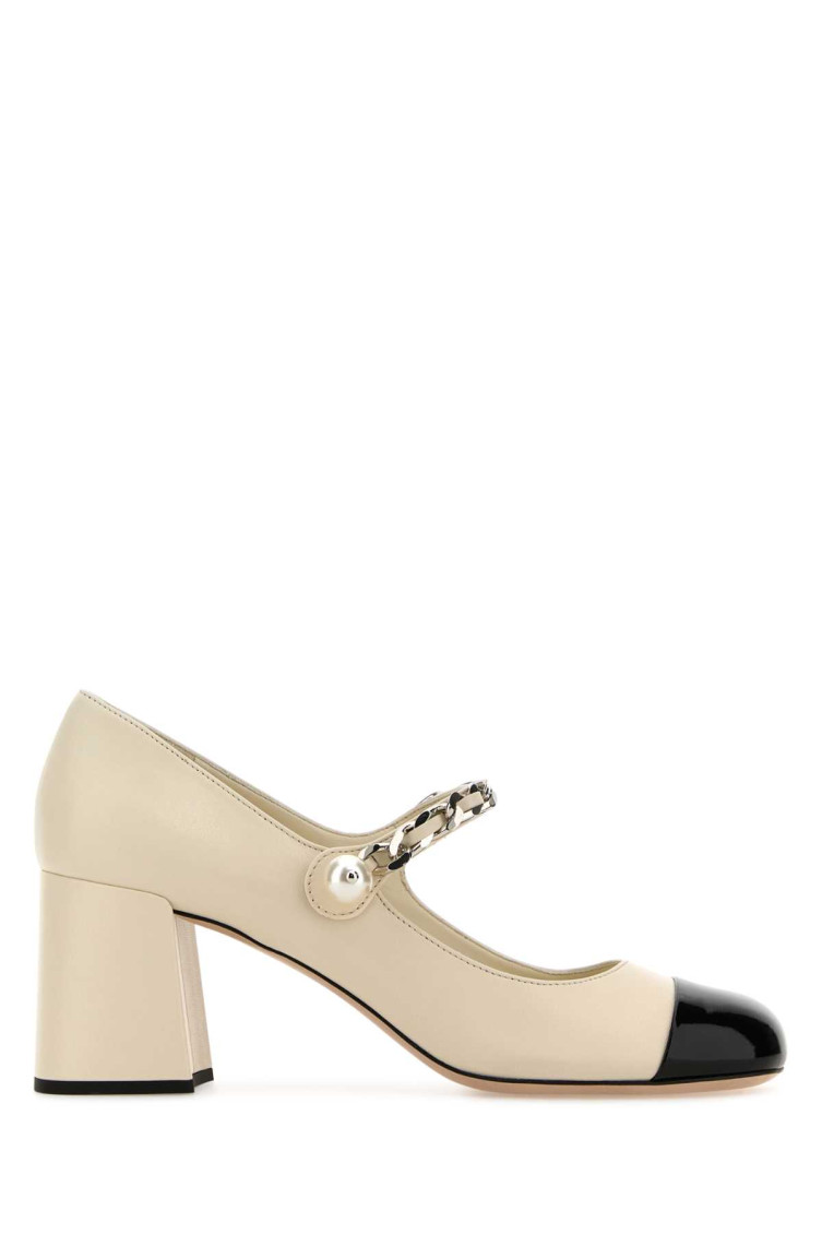 Miu Miu Elegant Sand Leather Pumps With 6.5 Cm Heel In White